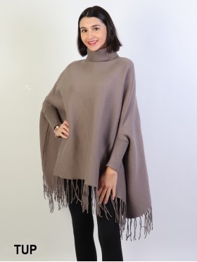 Cashmere Feeling Turtleneck Poncho W/ Comfy Sleeves